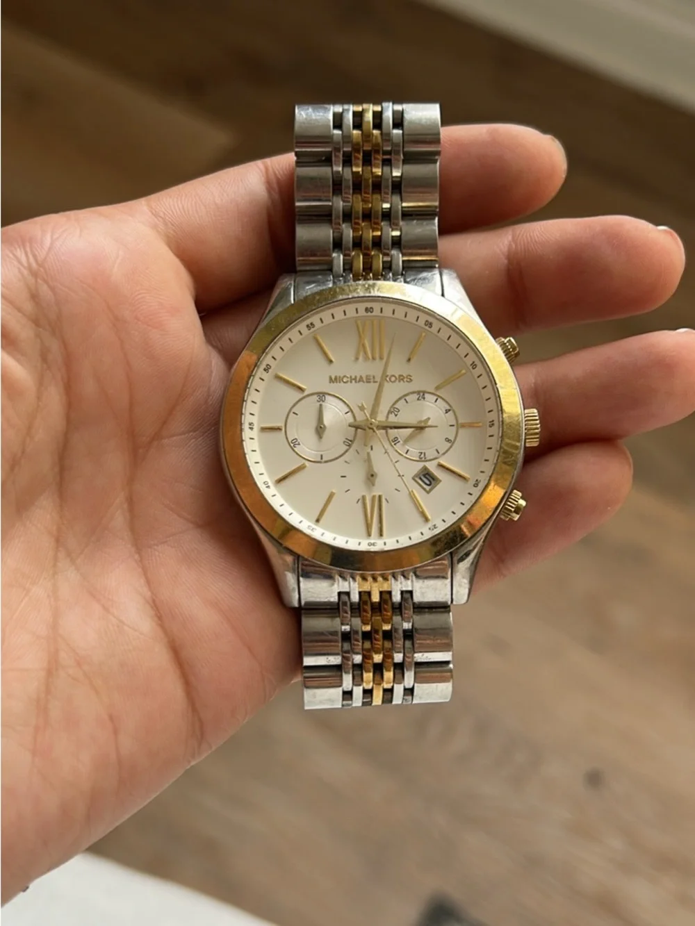 Michael Kors Men's Brookton Chronograph Two Tone Watch MK8306, Needs New Battery
